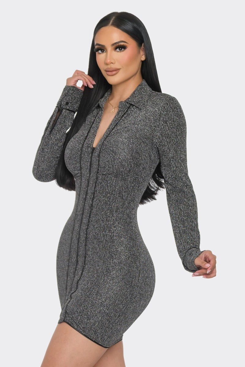Mock Neck Long Sleeve Mini Dress - Body By J'ne