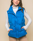 Zip Up Button Puffer Vest With Waist Toggles - Body By J'ne