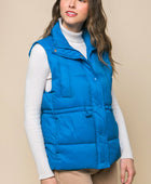 Zip Up Button Puffer Vest With Waist Toggles - Body By J'ne