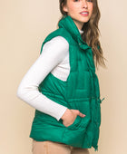 Zip Up Button Puffer Vest With Waist Toggles - Body By J'ne