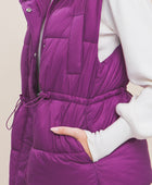 Zip Up Button Puffer Vest With Waist Toggles - Body By J'ne