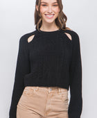 Knit Pullover Sweater With Cold Shoulder Detail - Body By J'ne