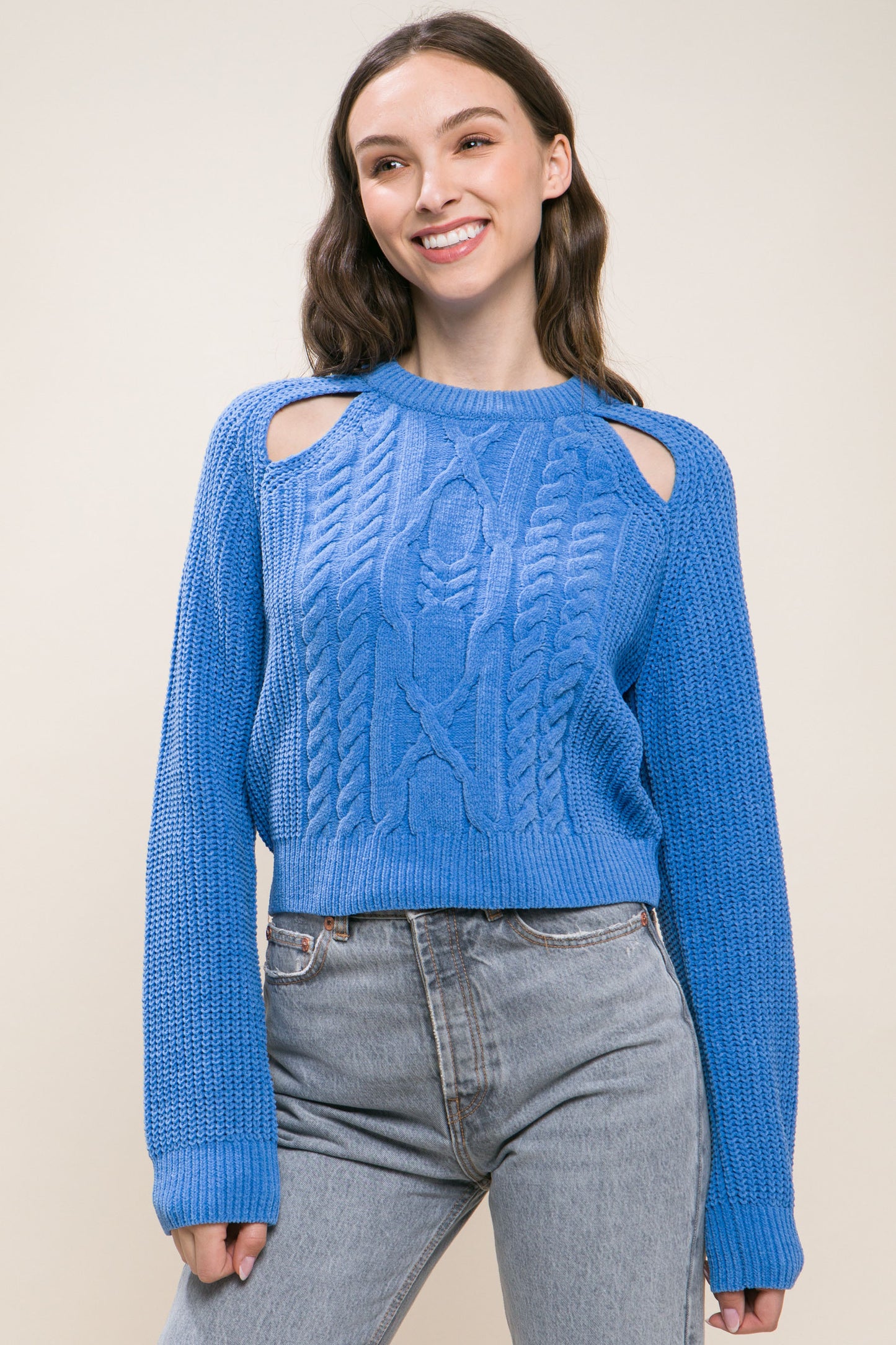 Knit Pullover Sweater With Cold Shoulder Detail - Body By J'ne