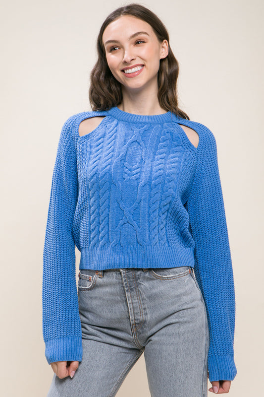 Knit Pullover Sweater With Cold Shoulder Detail - Body By J'ne