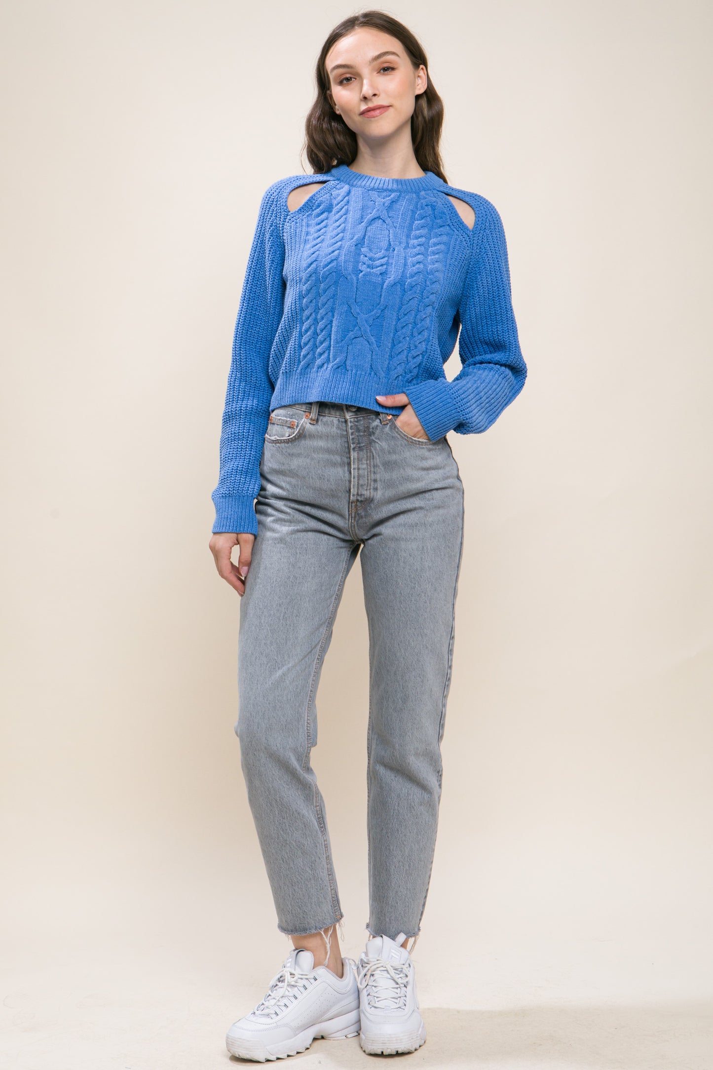 Knit Pullover Sweater With Cold Shoulder Detail - Body By J'ne
