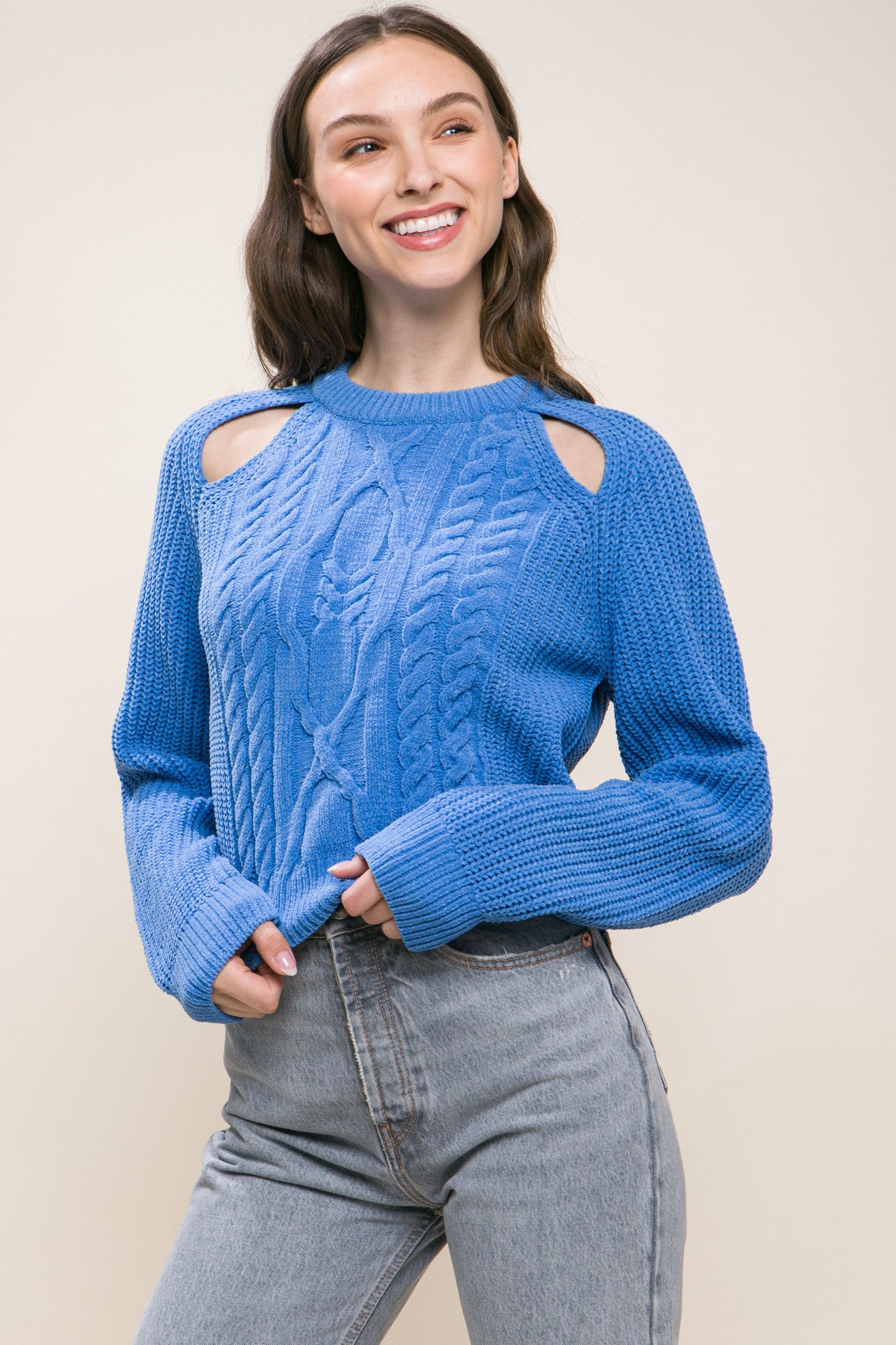 Knit Pullover Sweater With Cold Shoulder Detail - Body By J'ne