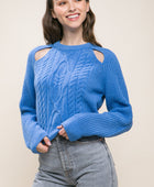 Knit Pullover Sweater With Cold Shoulder Detail - Body By J'ne