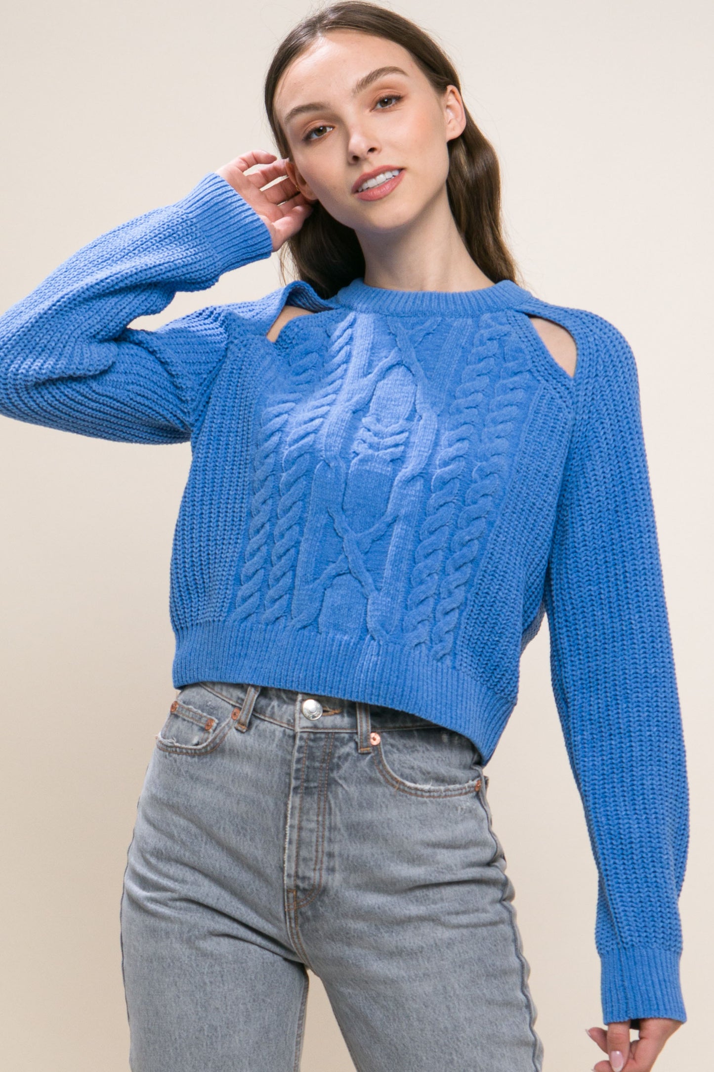 Knit Pullover Sweater With Cold Shoulder Detail - Body By J'ne