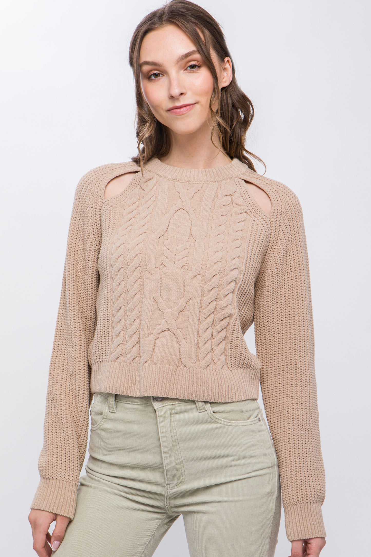 Knit Pullover Sweater With Cold Shoulder Detail - Body By J'ne