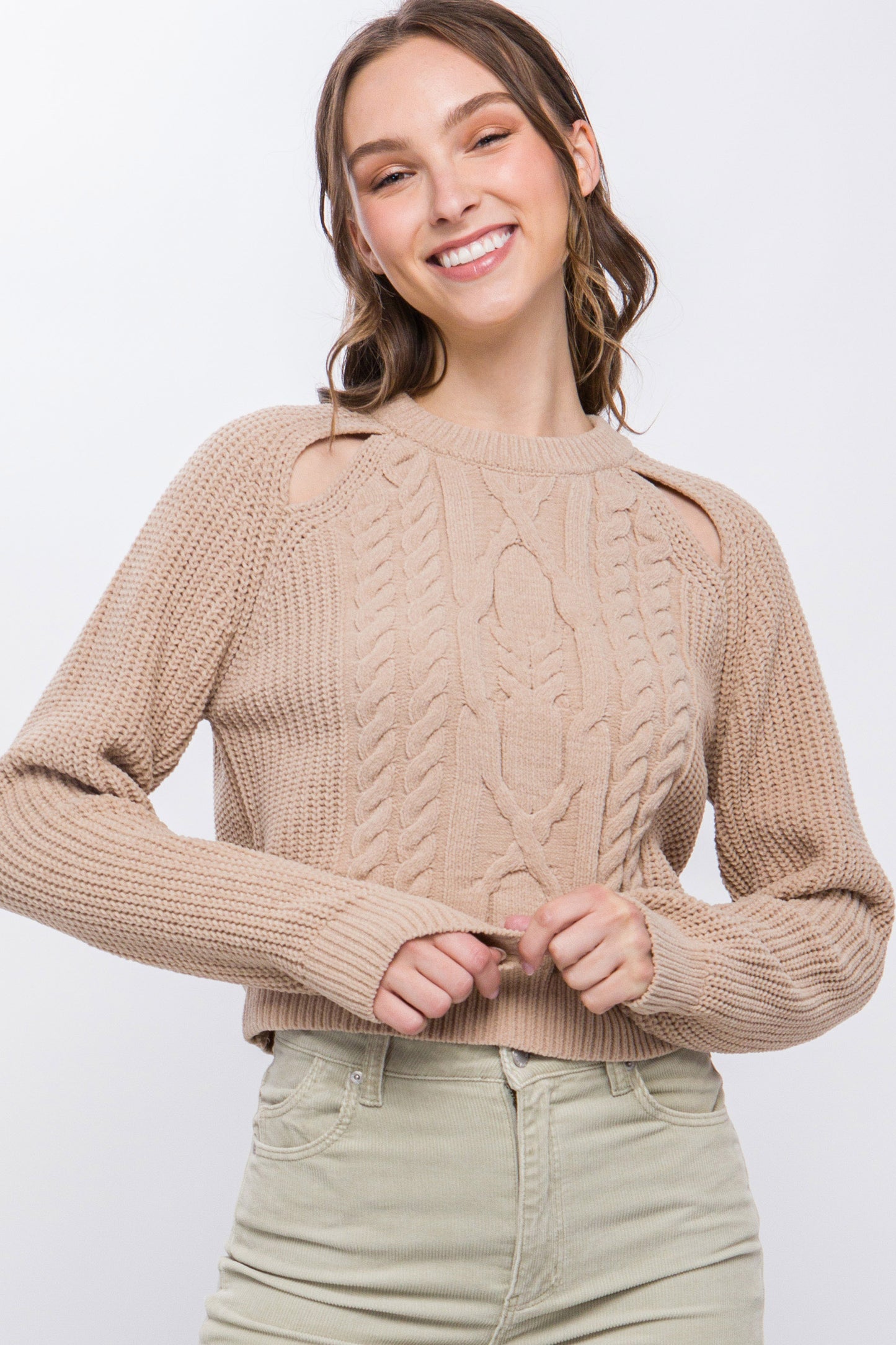 Knit Pullover Sweater With Cold Shoulder Detail - Body By J'ne