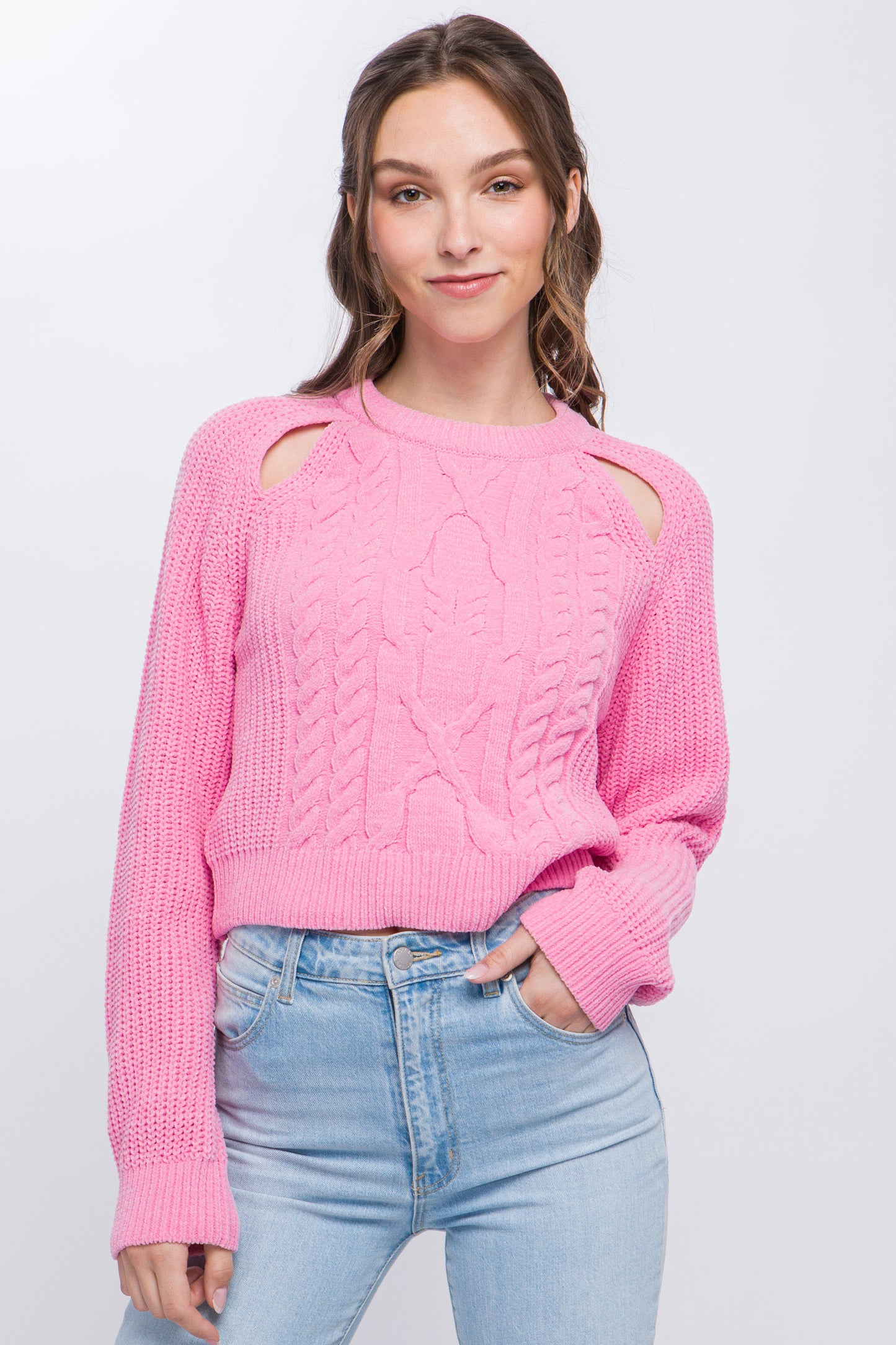 Knit Pullover Sweater With Cold Shoulder Detail - Body By J'ne