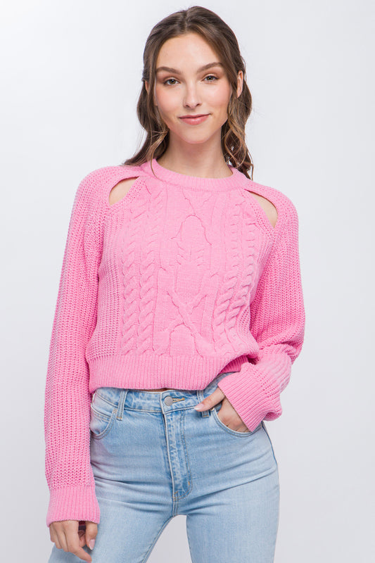 Knit Pullover Sweater With Cold Shoulder Detail - Body By J'ne