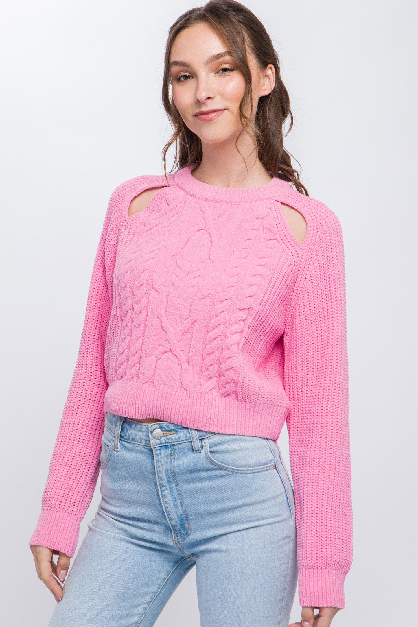 Knit Pullover Sweater With Cold Shoulder Detail - Body By J'ne