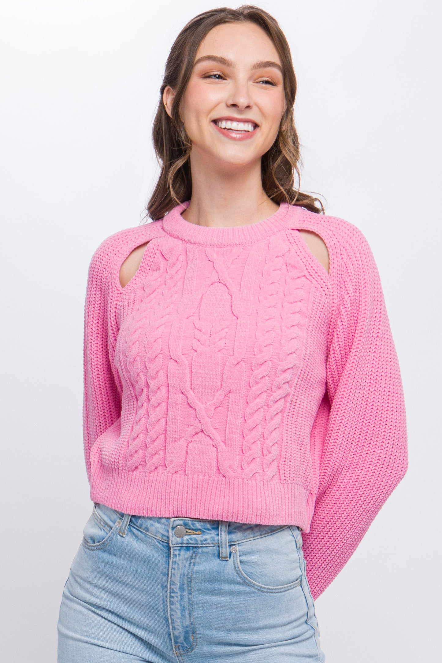 Knit Pullover Sweater With Cold Shoulder Detail - Body By J'ne