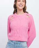 Knit Pullover Sweater With Cold Shoulder Detail - Body By J'ne