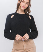 Knit Pullover Sweater With Cold Shoulder Detail - Body By J'ne