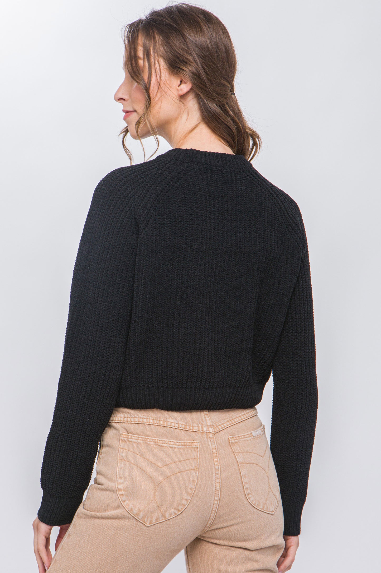 Knit Pullover Sweater With Cold Shoulder Detail - Body By J'ne