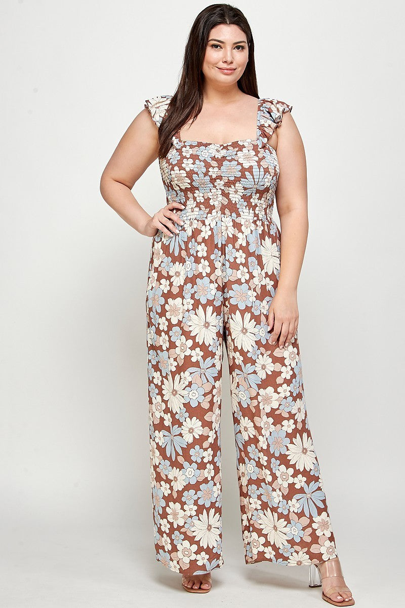 Floral Print Smocked Jumpsuit - Body By J'ne