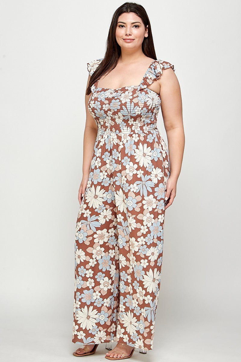 Floral Print Smocked Jumpsuit - Body By J'ne