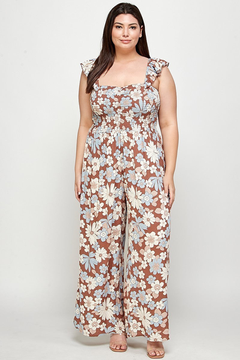Floral Print Smocked Jumpsuit - Body By J'ne