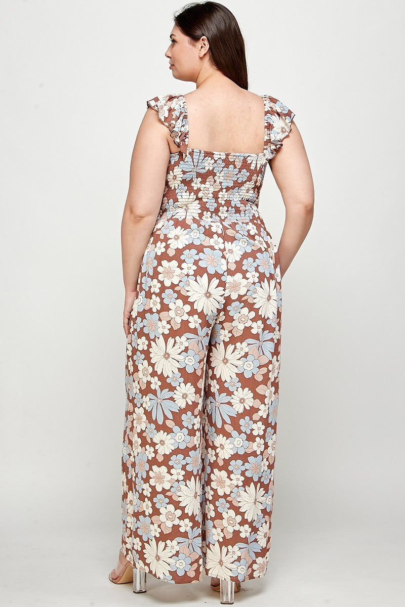 Floral Print Smocked Jumpsuit - Body By J'ne