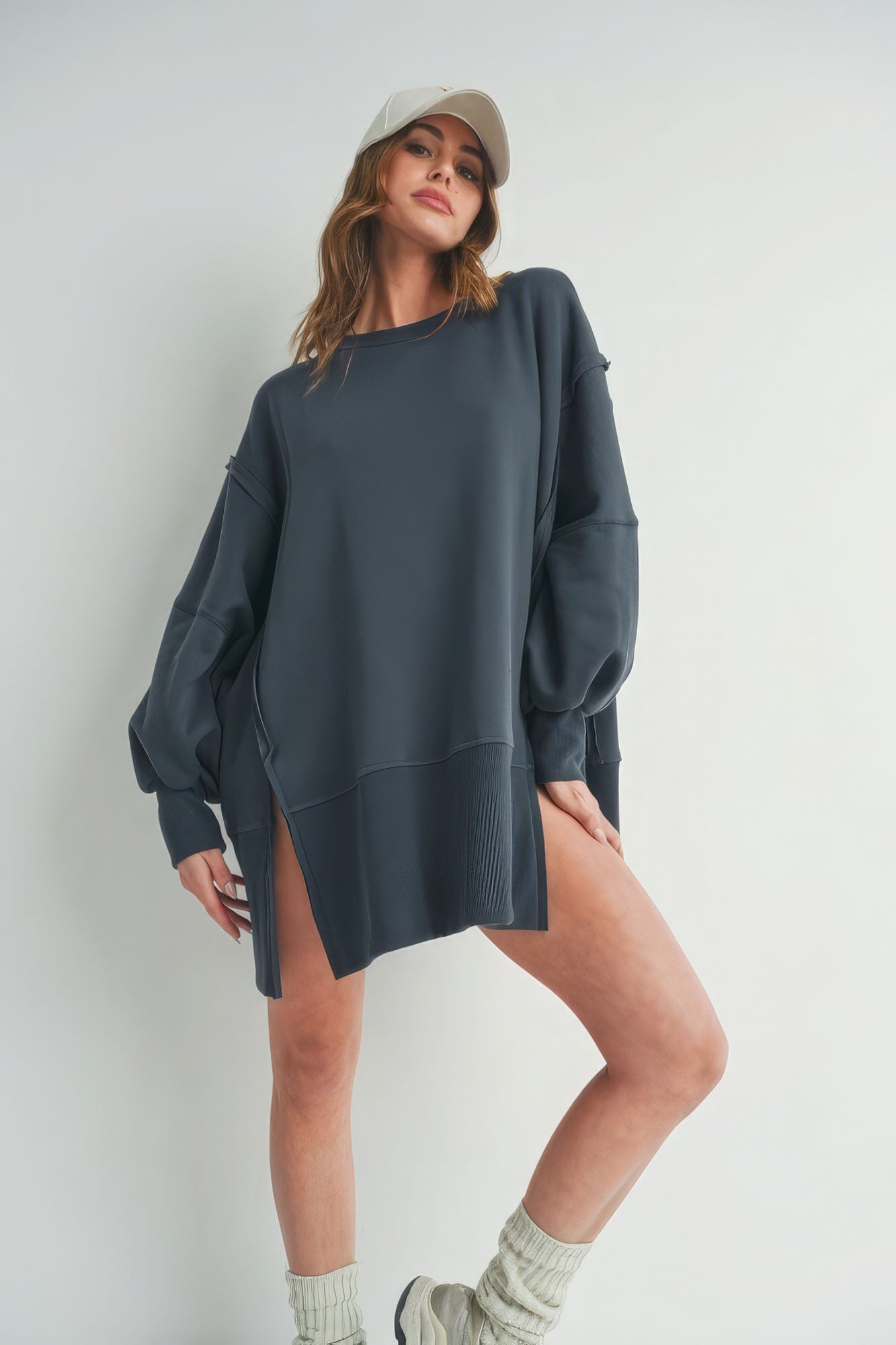 Long Sleeve Sweater With Slit - Body By J'ne