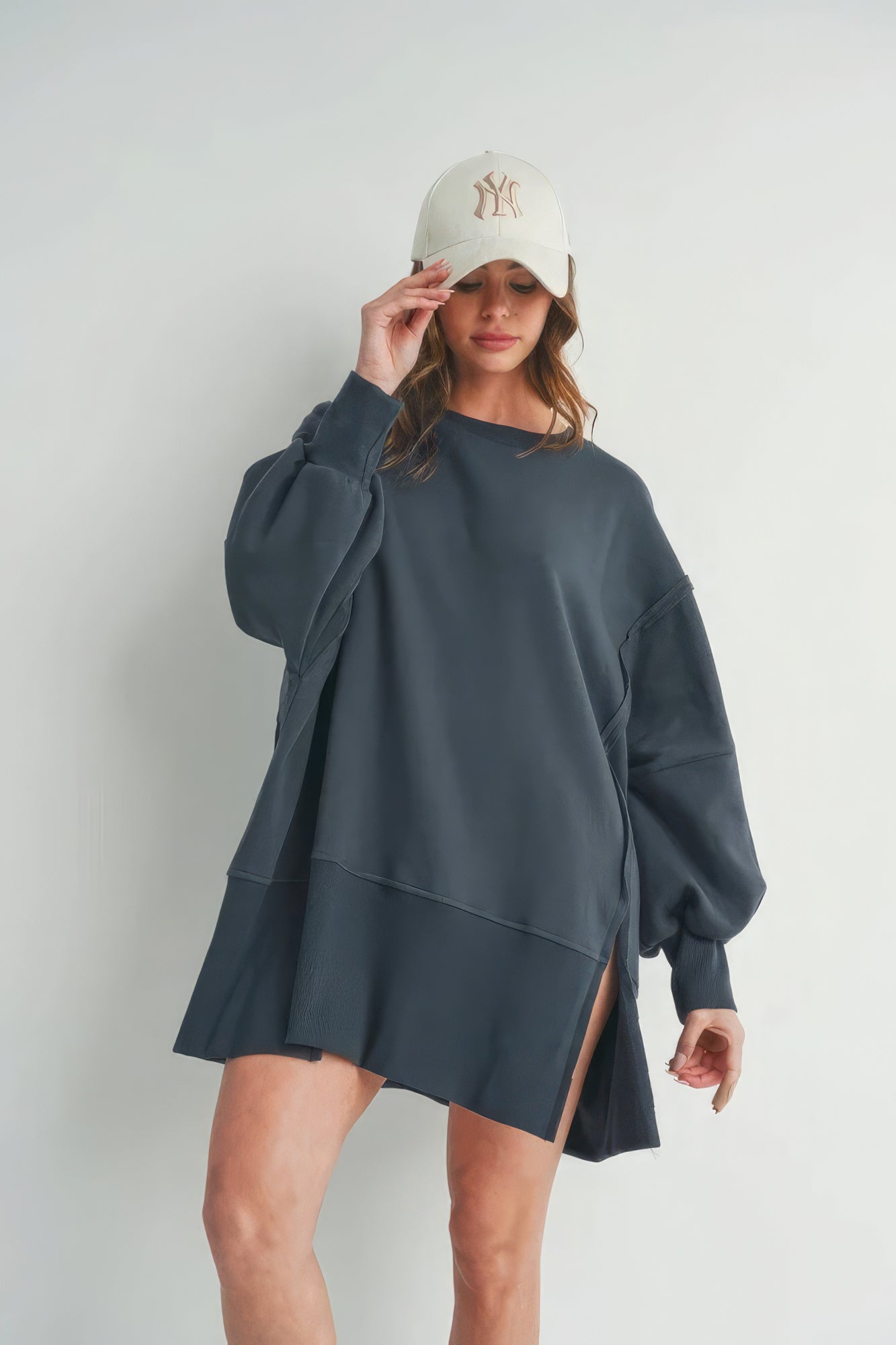 Long Sleeve Sweater With Slit - Body By J'ne