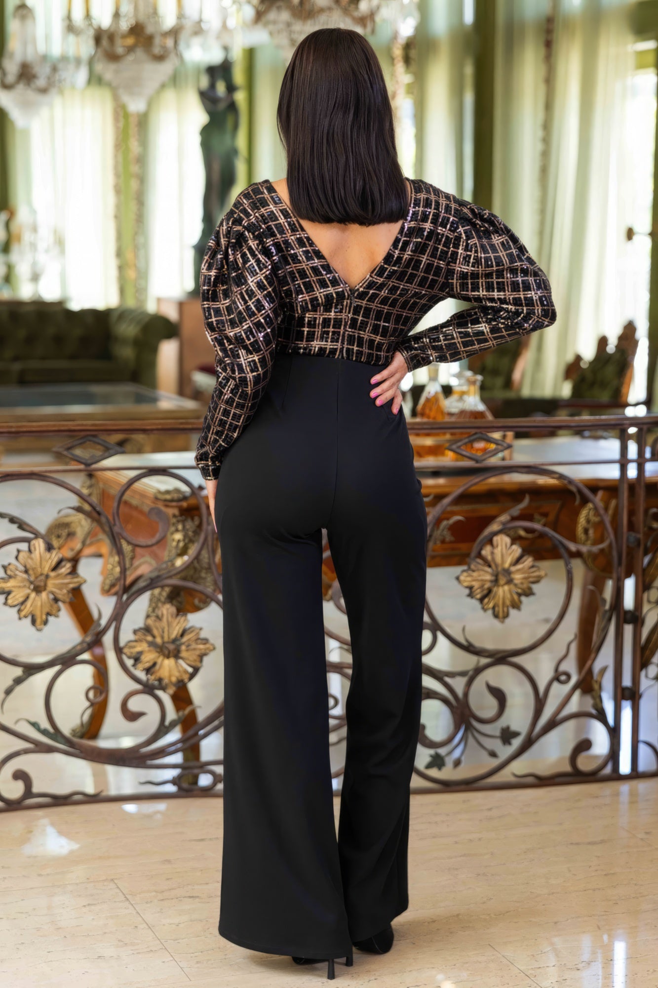 Checker Print Sequin Fashion Jumpsuit - Body By J'ne