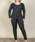 Plus Size Ribbed Scoop Neck Long Sleeve Jumpsuit - Body By J'ne