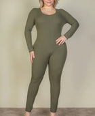 Plus Size Ribbed Scoop Neck Long Sleeve Jumpsuit - Body By J'ne