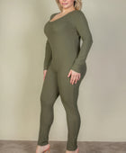 Plus Size Ribbed Scoop Neck Long Sleeve Jumpsuit - Body By J'ne