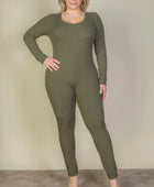 Plus Size Ribbed Scoop Neck Long Sleeve Jumpsuit - Body By J'ne