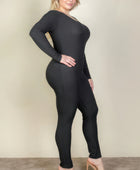 Plus Size Ribbed Scoop Neck Long Sleeve Jumpsuit - Body By J'ne