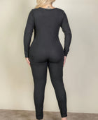 Plus Size Ribbed Scoop Neck Long Sleeve Jumpsuit - Body By J'ne