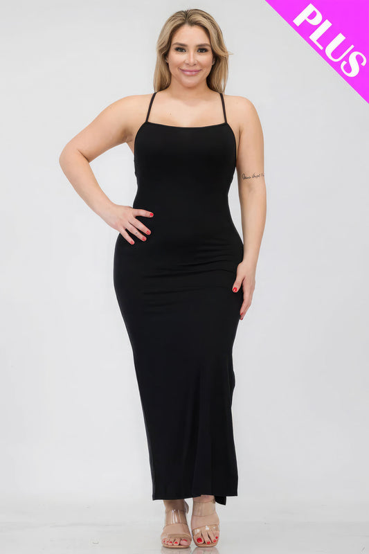 Plus Size Crisscross Back Split Thigh Maxi Dress - Body By J'ne