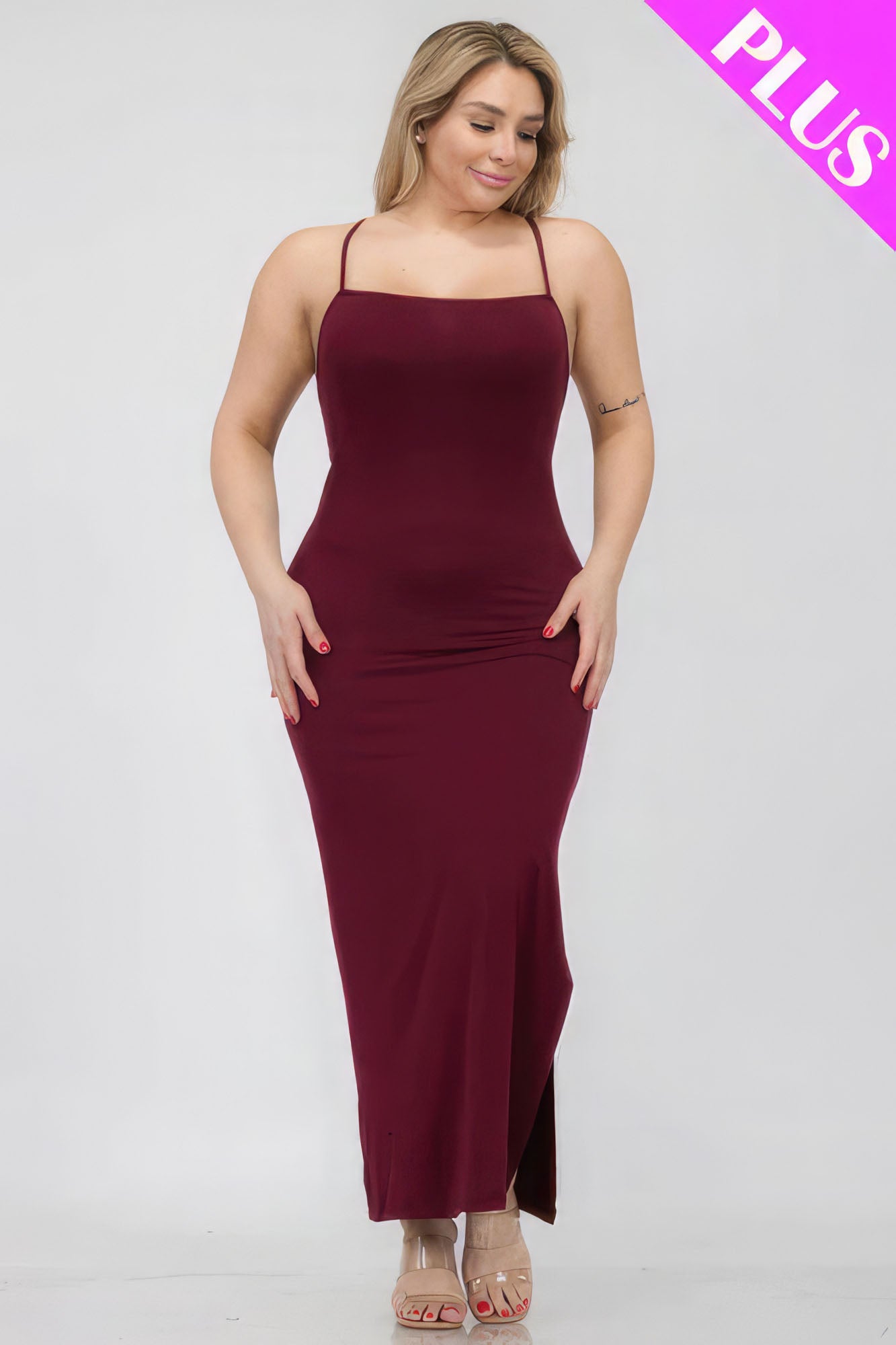 Plus Size Crisscross Back Split Thigh Maxi Dress - Body By J'ne