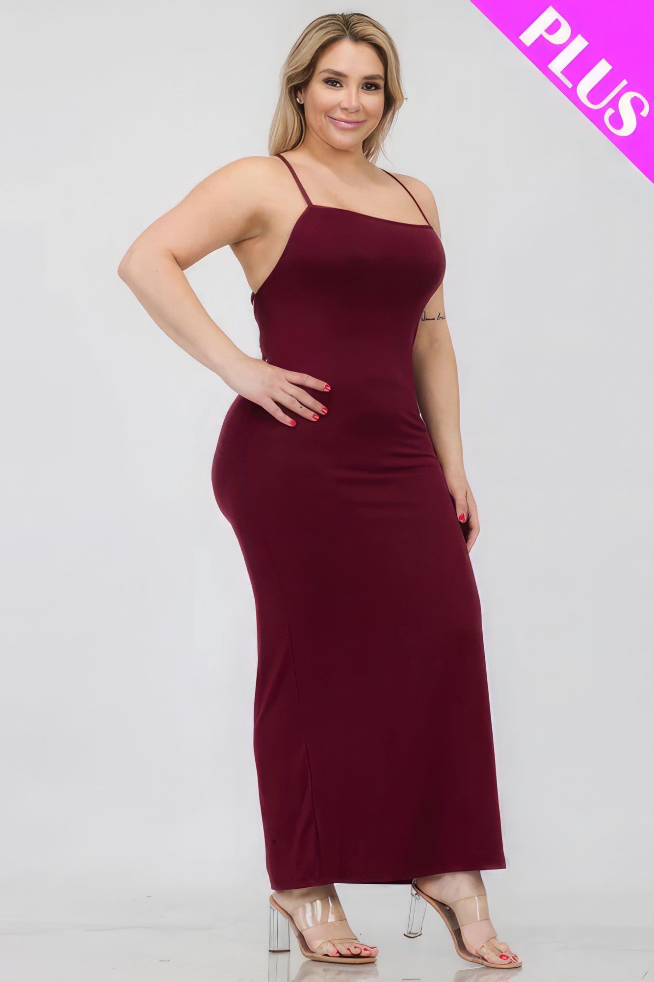 Plus Size Crisscross Back Split Thigh Maxi Dress - Body By J'ne