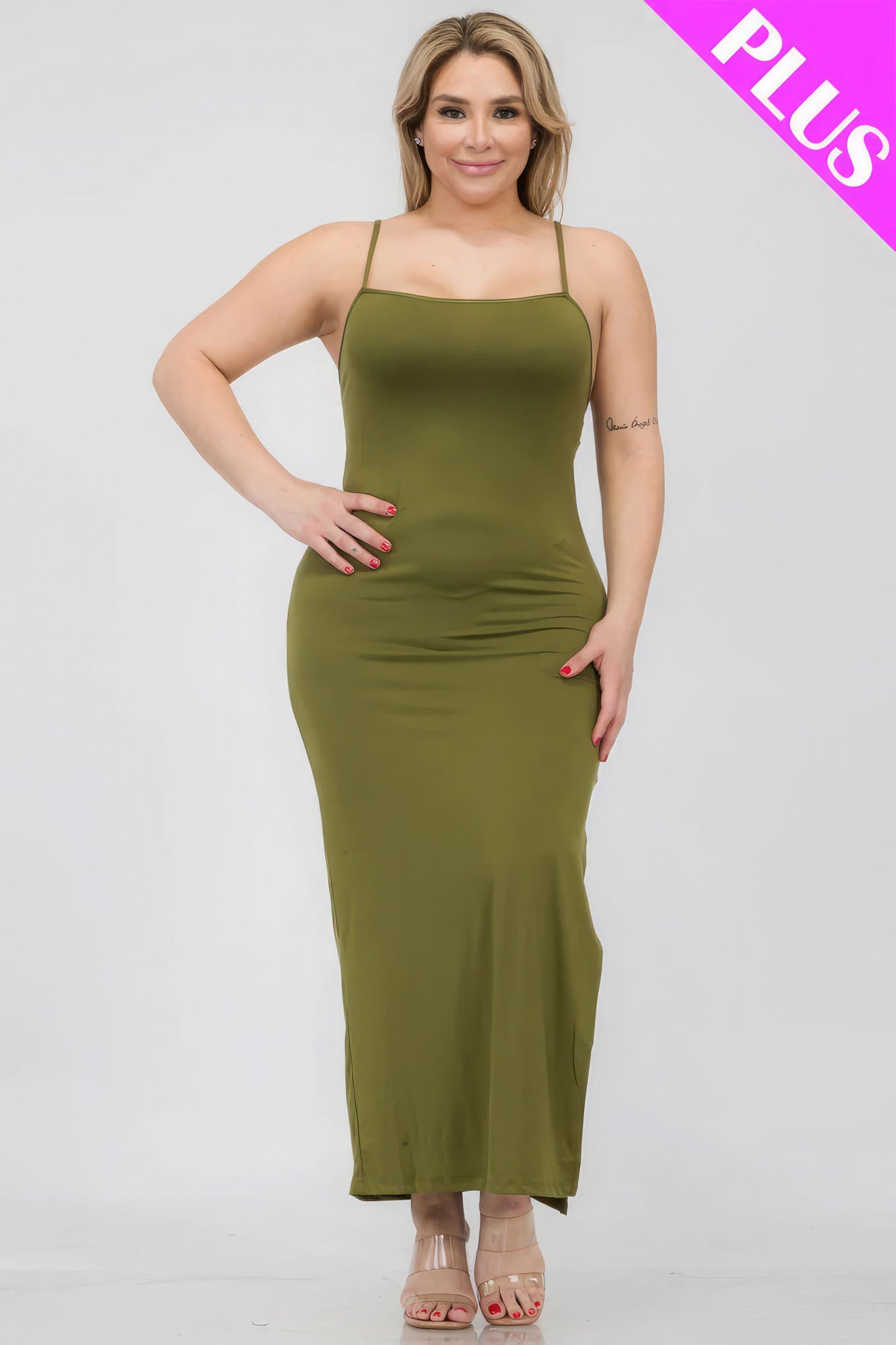 Plus Size Crisscross Back Split Thigh Maxi Dress - Body By J'ne