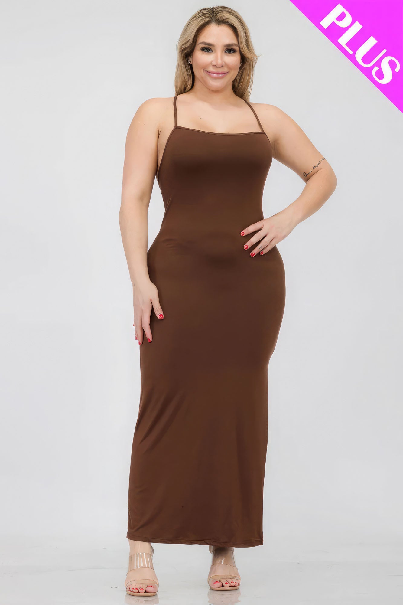 Plus Size Crisscross Back Split Thigh Maxi Dress - Body By J'ne