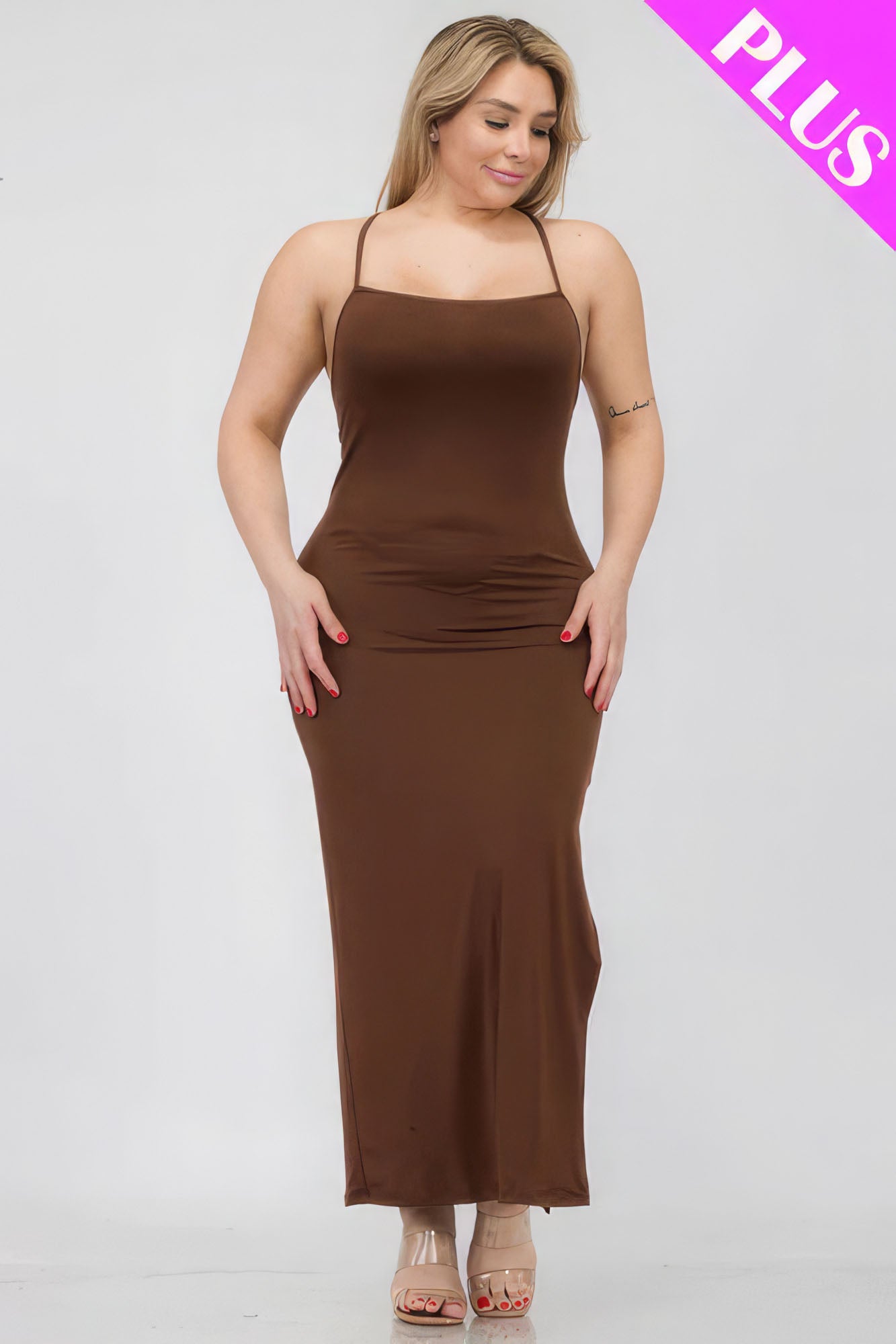 Plus Size Crisscross Back Split Thigh Maxi Dress - Body By J'ne