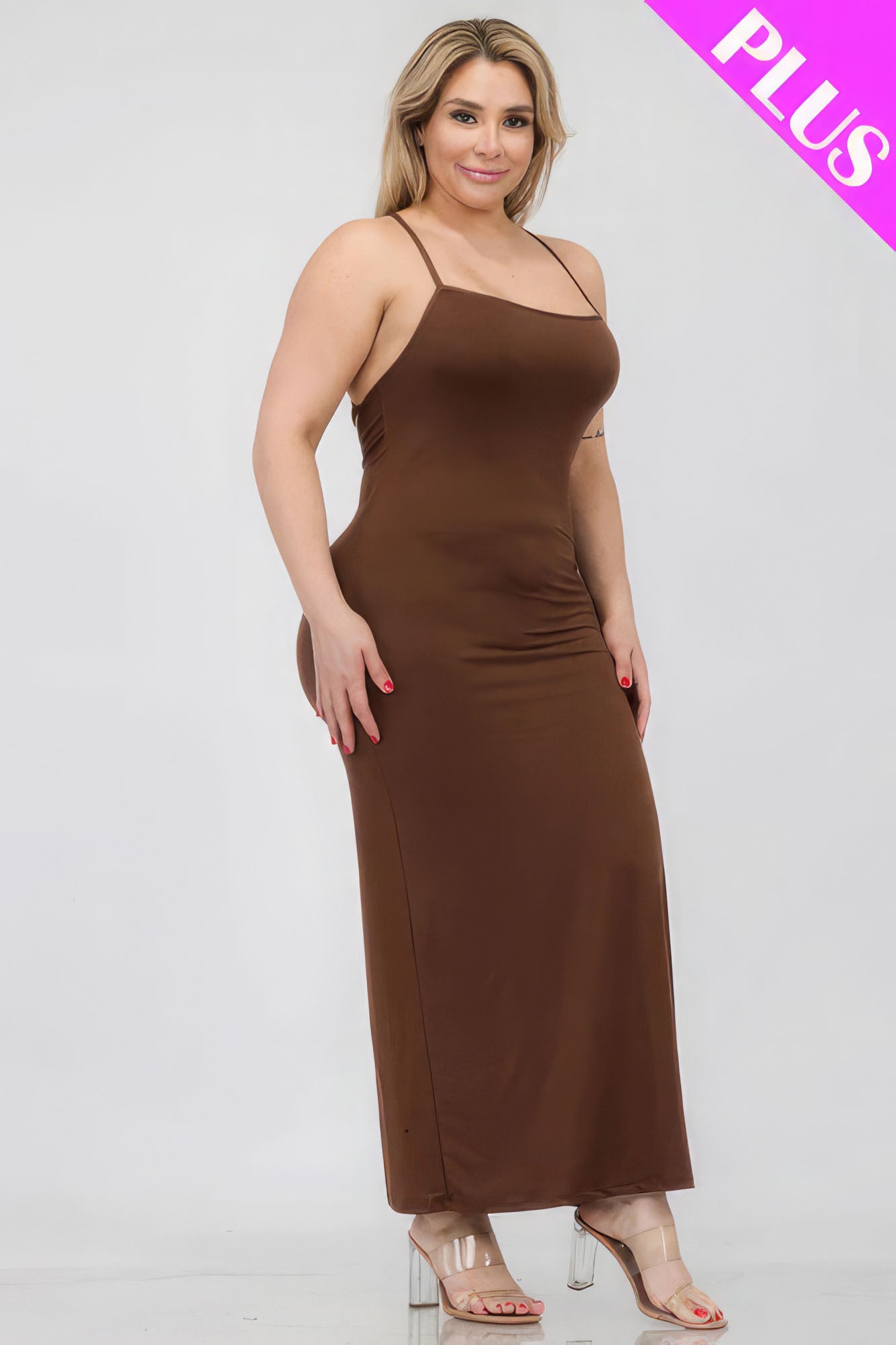 Plus Size Crisscross Back Split Thigh Maxi Dress - Body By J'ne