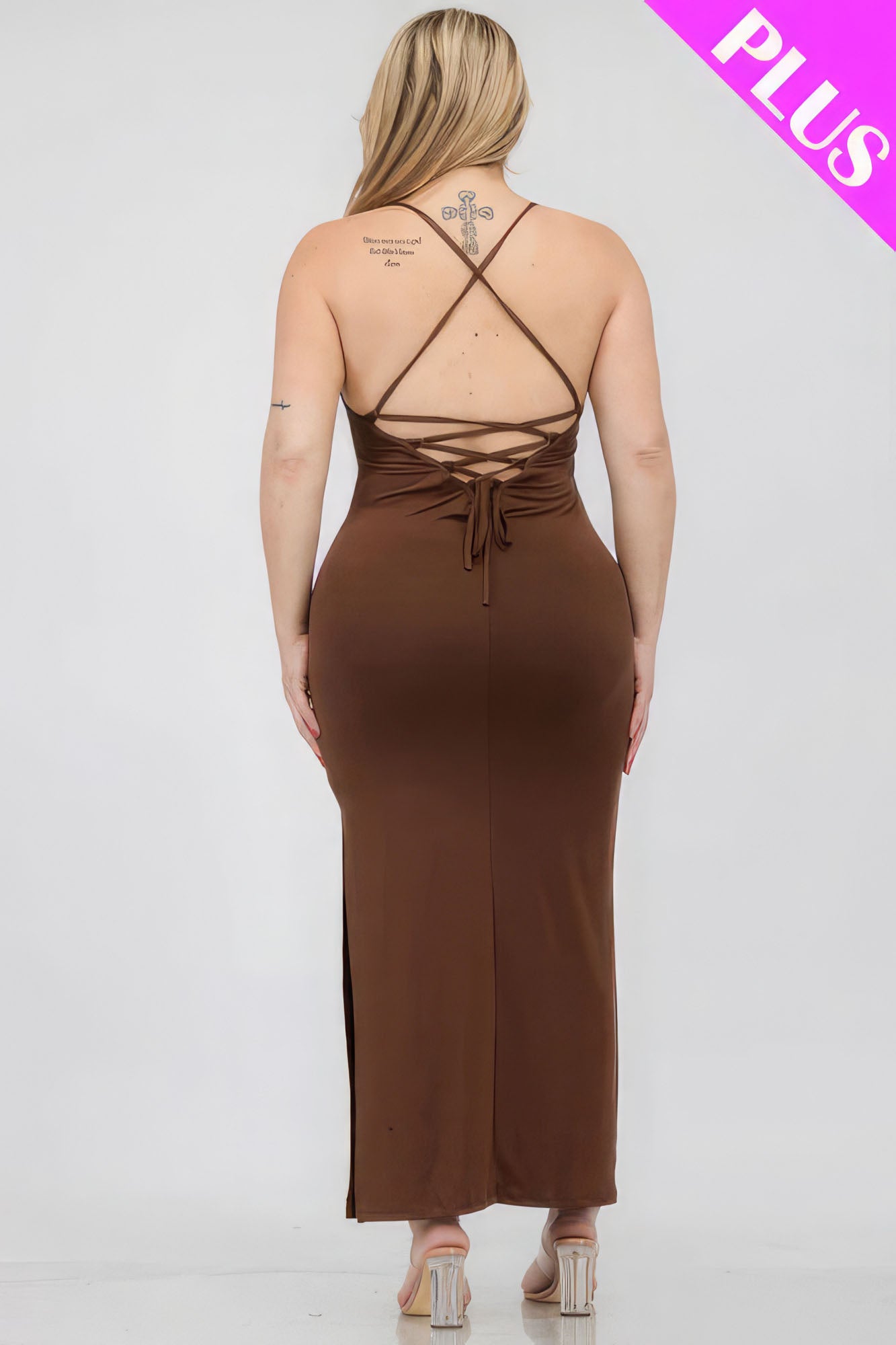 Plus Size Crisscross Back Split Thigh Maxi Dress - Body By J'ne