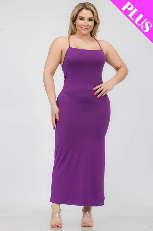 Plus Size Crisscross Back Split Thigh Maxi Dress - Body By J'ne