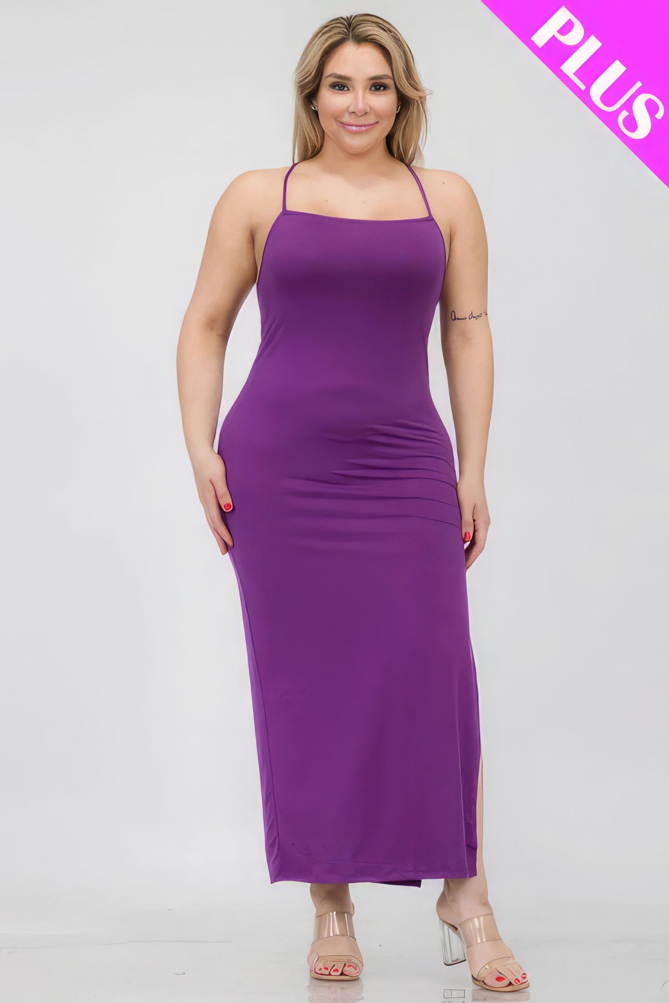 Plus Size Crisscross Back Split Thigh Maxi Dress - Body By J'ne