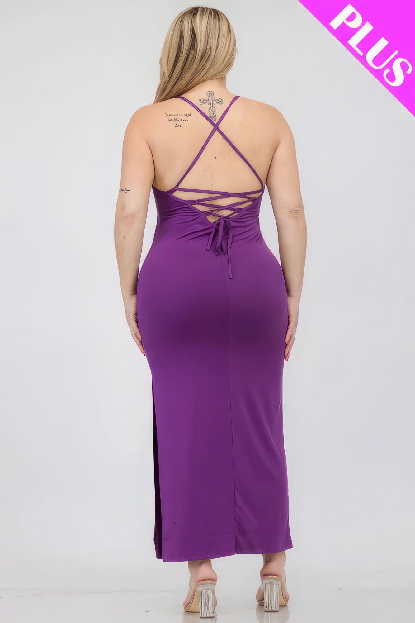 Plus Size Crisscross Back Split Thigh Maxi Dress - Body By J'ne