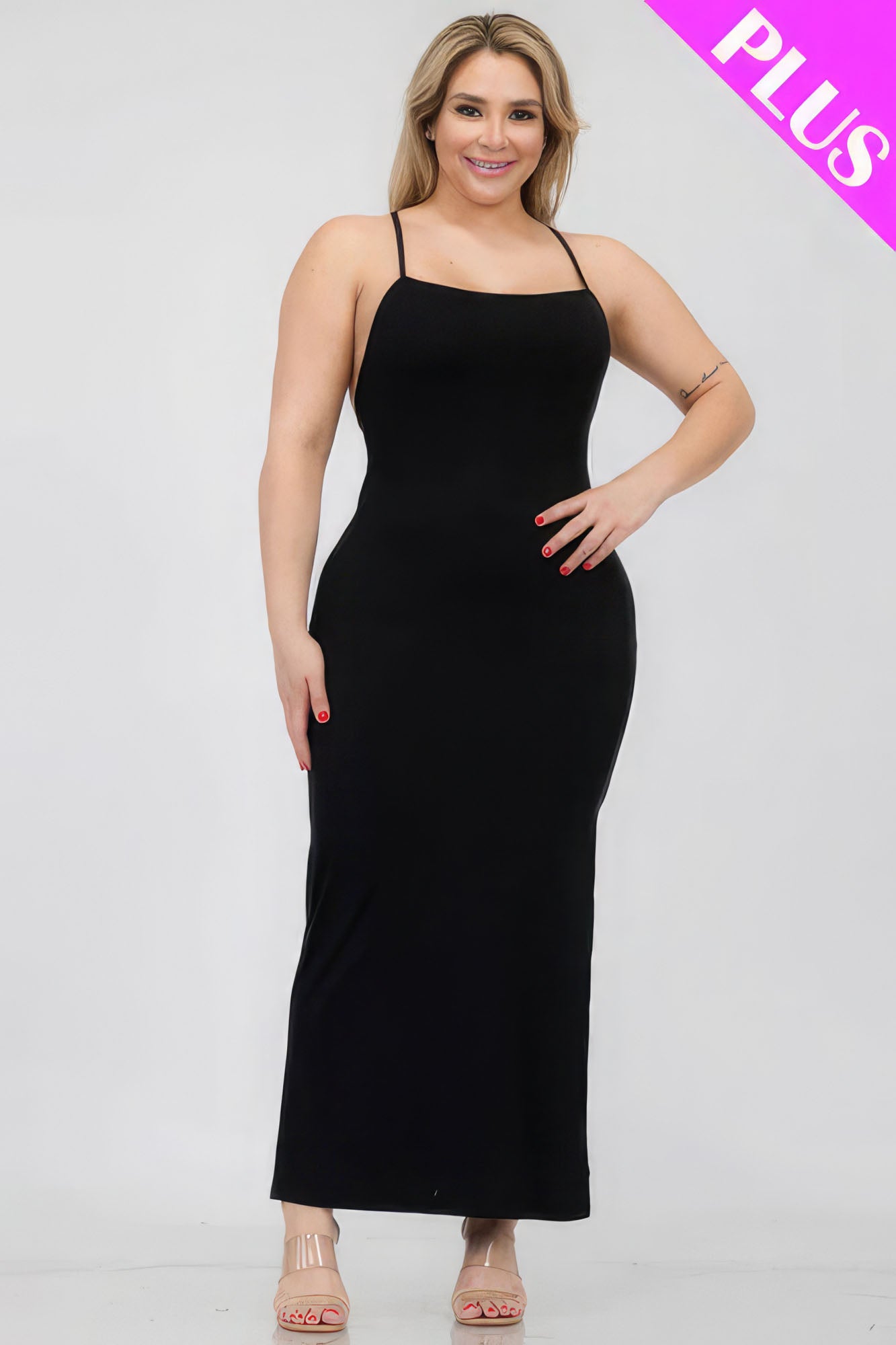 Plus Size Crisscross Back Split Thigh Maxi Dress - Body By J'ne