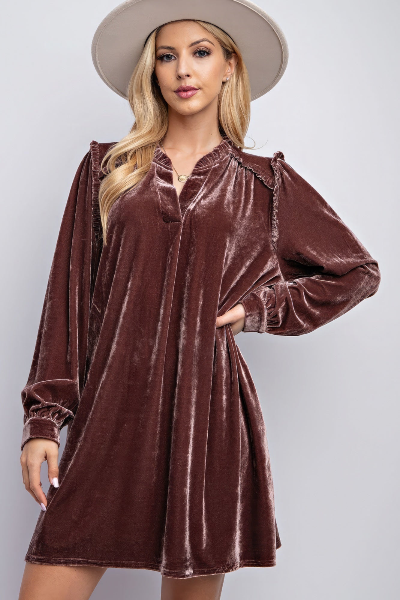 Mini Ruffle Detailing Velvet Dress - Body By J'ne