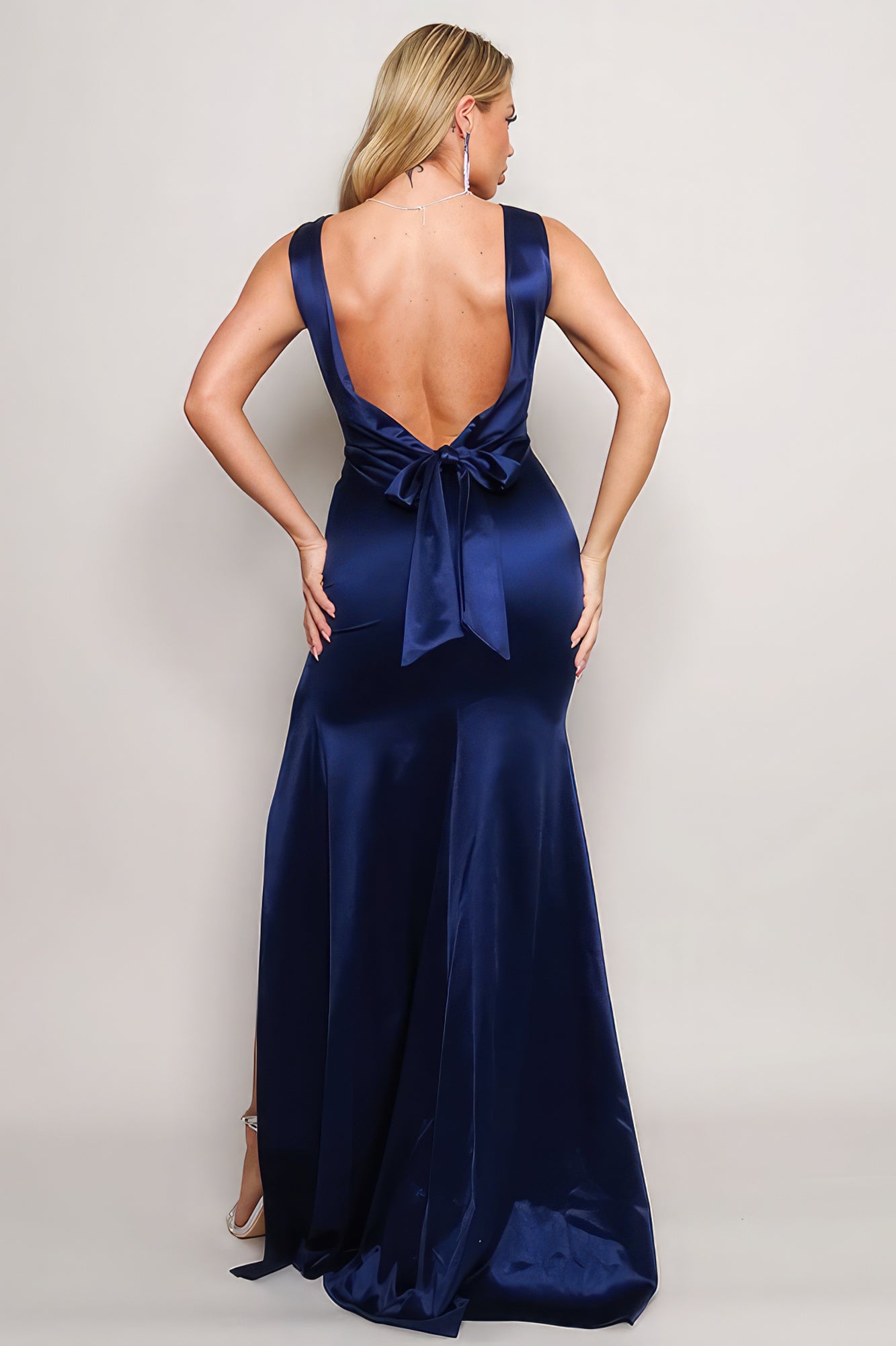 Sleeveless Deep V Low Back Bow Maxi Dress - Body By J'ne