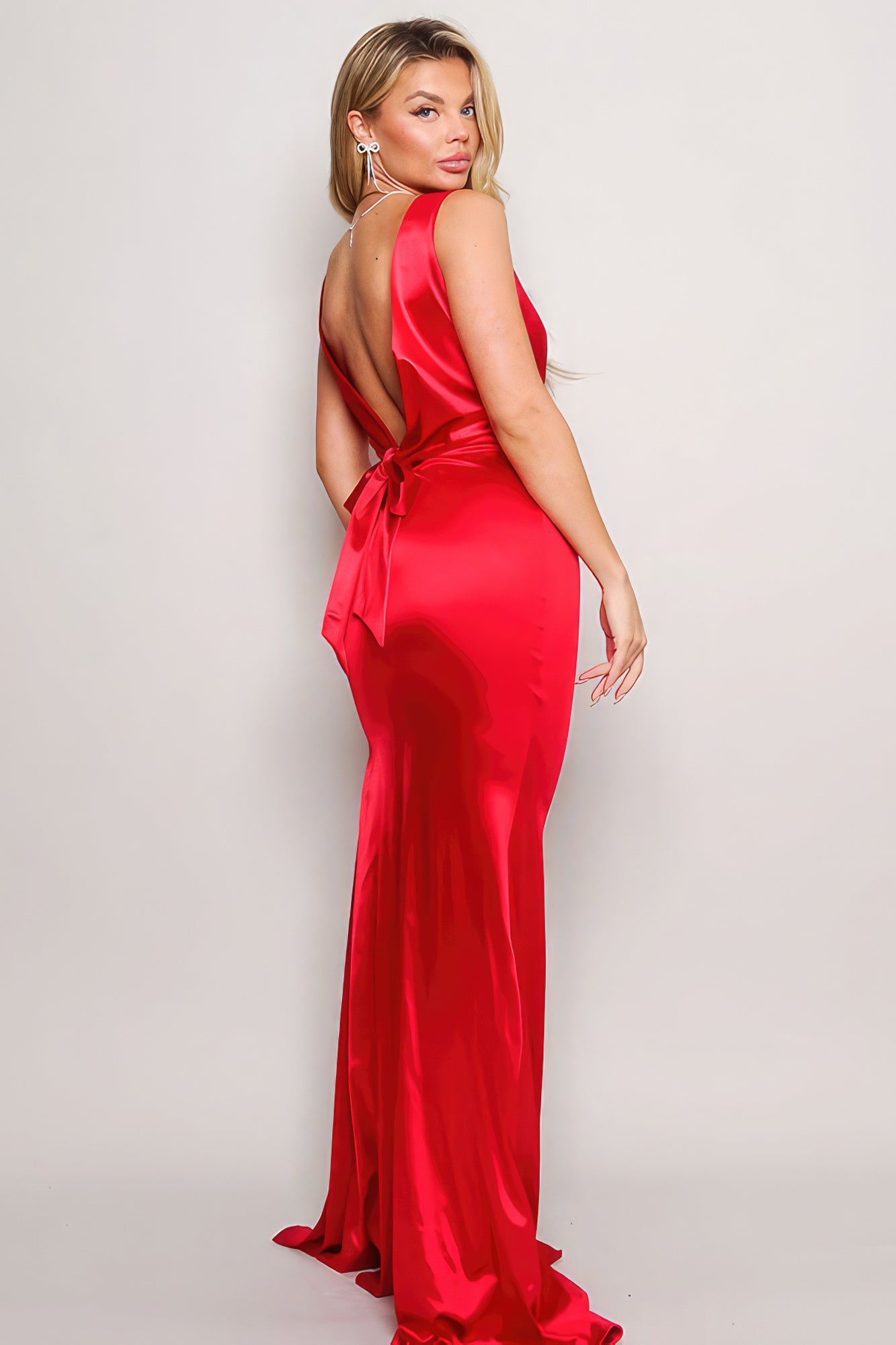 Sleeveless Deep V Low Back Bow Maxi Dress - Body By J'ne