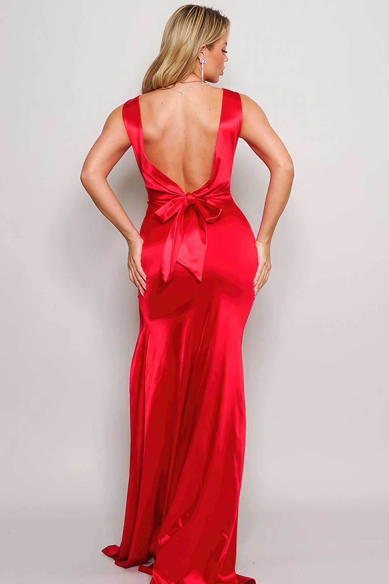 Sleeveless Deep V Low Back Bow Maxi Dress - Body By J'ne